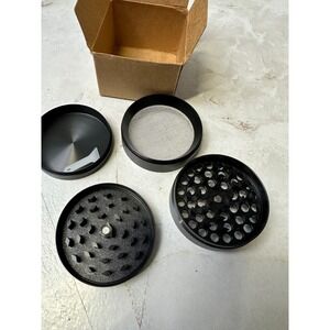 2.3/8" - 4 Piece Metal Dry Herbal Leaves Spice Garlic Grinder Crusher Black New